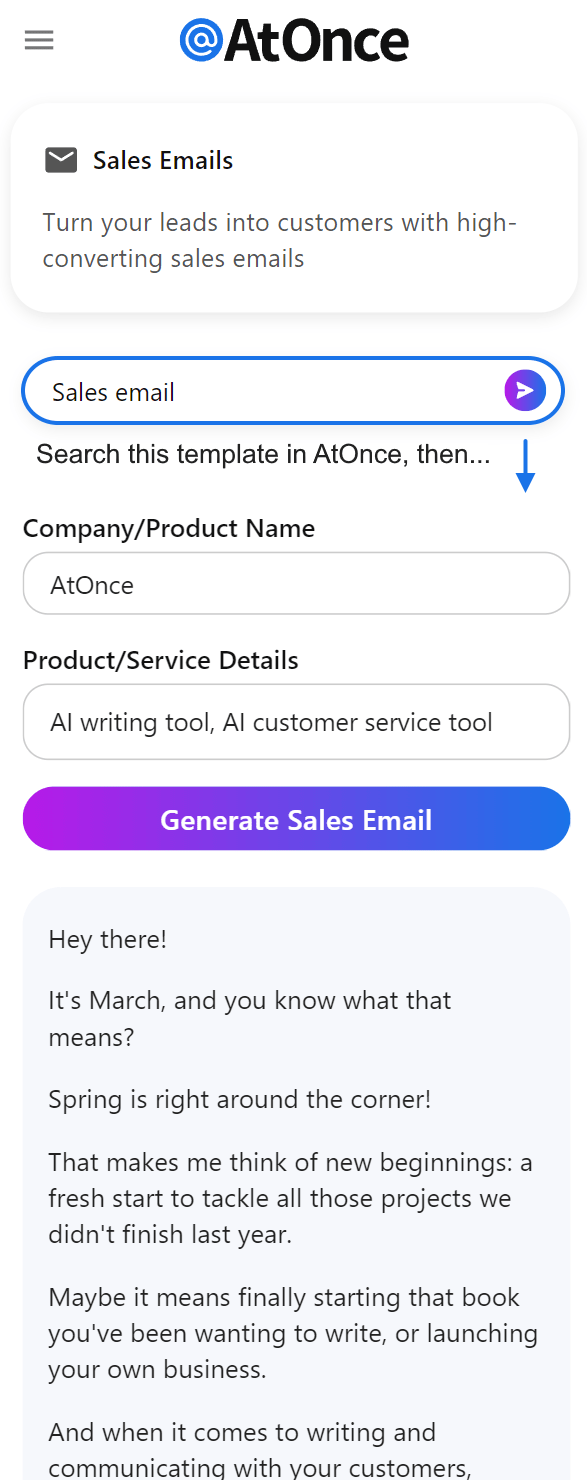 AtOnce AI sales email generator